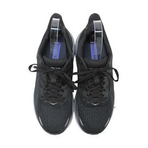 HOKA Mens Lace Up Logo Knit Clifton 8 Running Sneakers Black White Size 10